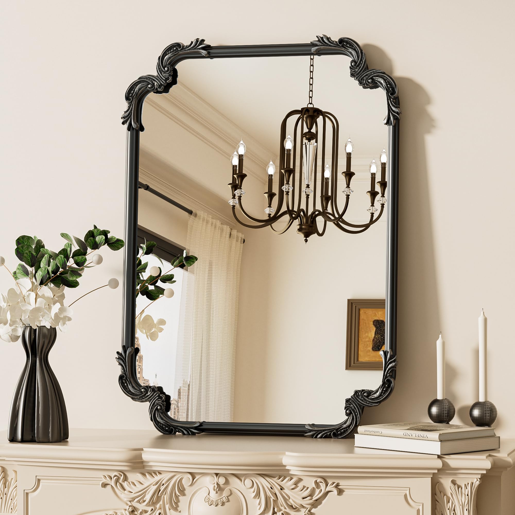 Amazon.com: TETOTE Vintage Baroque Black Rectangle Mirror for Wall